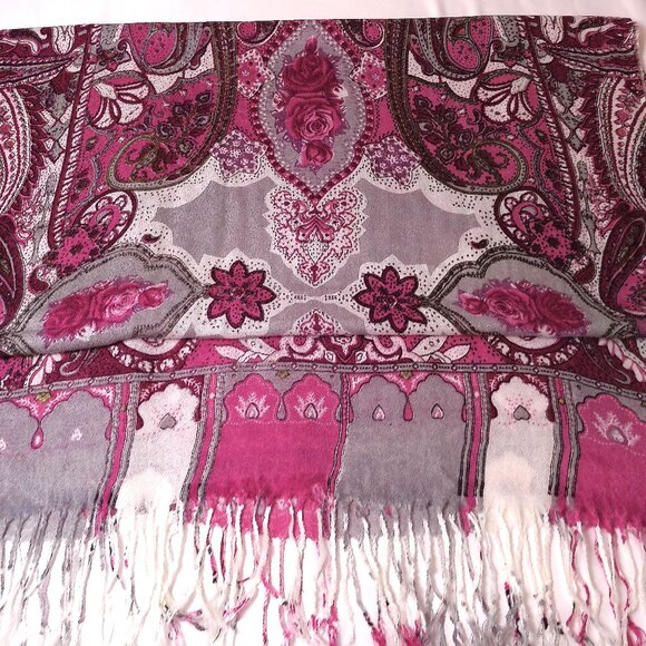 Pashmina NEW Pink Paisley Floral Print large long scarf wrap - Picture 1 of 8